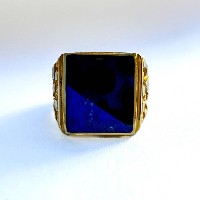 14K Yellow Gold Lapis Lazuli Onyx Signet Men Ring