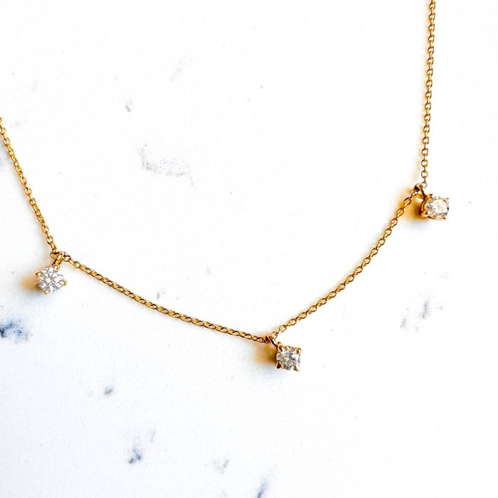 Diamond Dangle Trio Necklace in 14K Yellow Gold