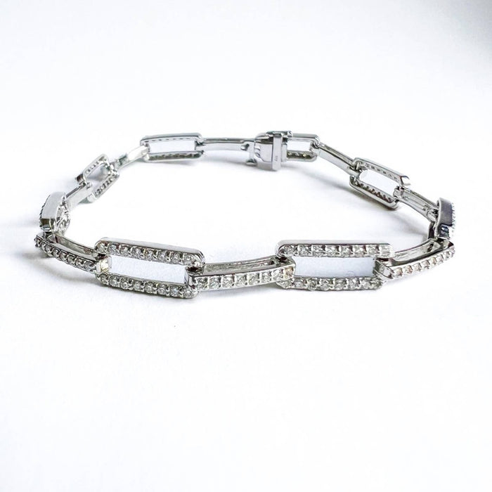 14K White Gold Diamond Paperclip-Link Bracelet