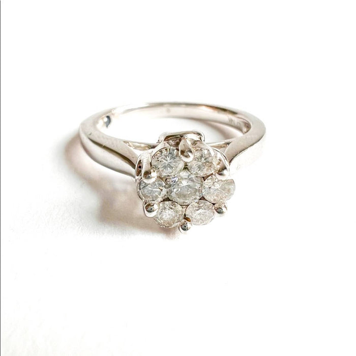 Cluster Flower Diamond 14k White Gold Engagement Ring