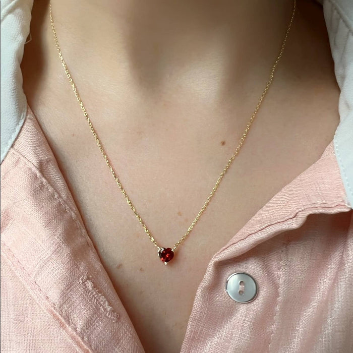 14k Yellow Gold Heart Red Garnet Necklace