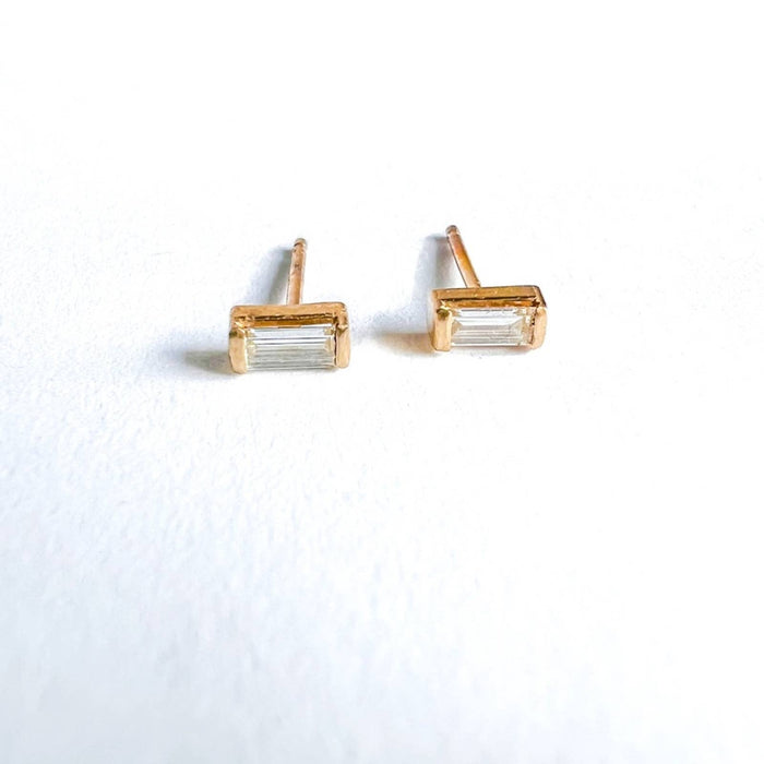 Baguette Diamond Stud Earrings 14K Yellow Gold