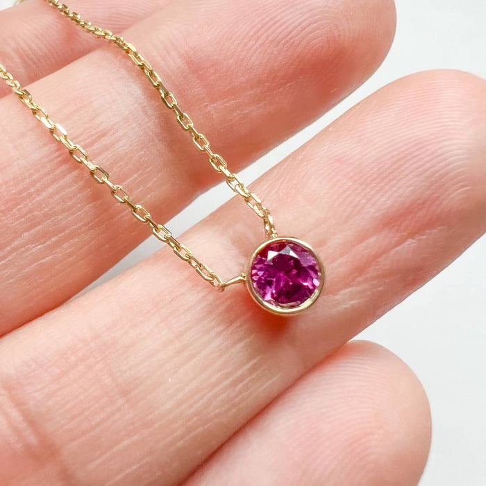 14K Yellow Gold Bezel Set Pink Tourmaline Necklace