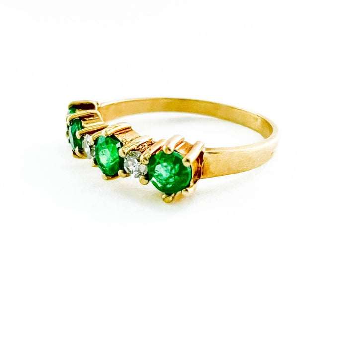 18K Yellow Gold Emerald and Diamond Vintage Band Ring