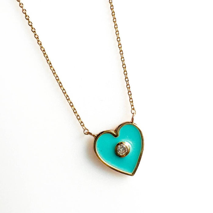 14K Yellow Gold Turquoise and Diamond Charm Necklace