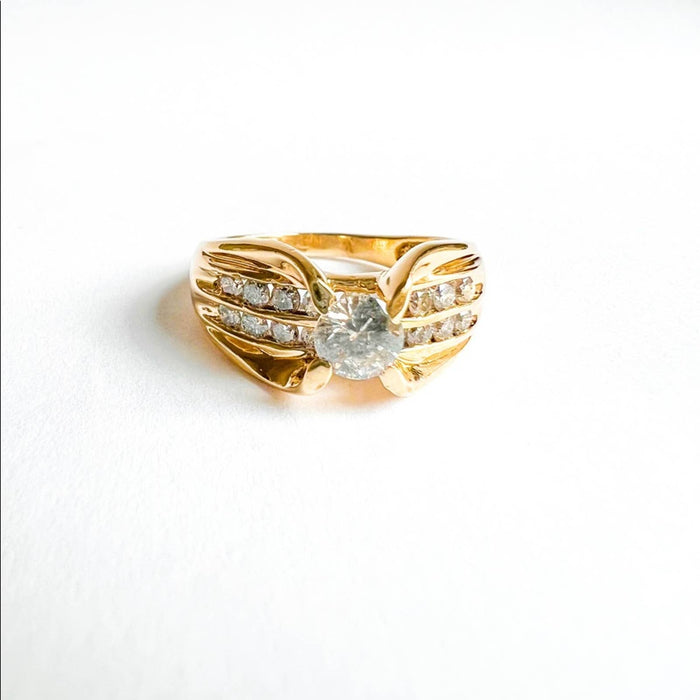 14k Yellow Gold Diamond Vintage Engagement Ring