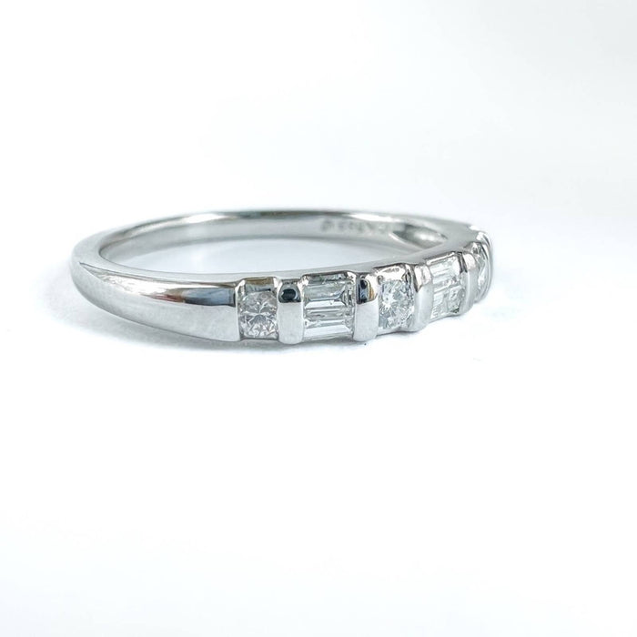 14k White Gold Baguette Round-cut Diamond Bridal Wedding Band Ring