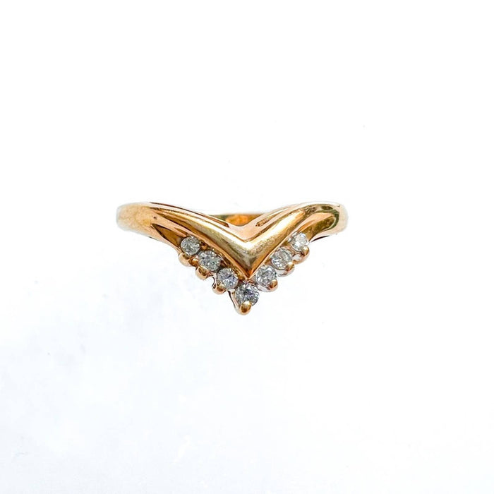 14K Yellow Gold Diamond Chevron Vintage Ring