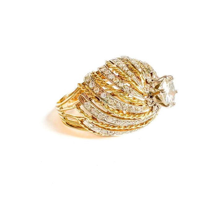 3.50ctw Diamond Cocktail Puffed Ring in 14K Yellow Gold