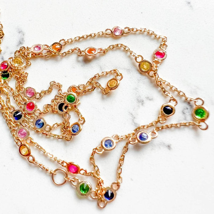 14K Yellow Gold By Yard Multi Gemstone Necklace