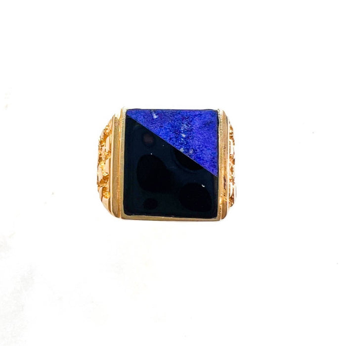 14K Yellow Gold Lapis Lazuli Onyx Signet Men Ring