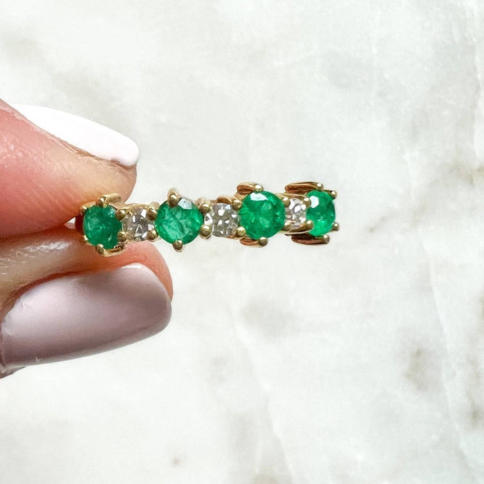 18K Yellow Gold Emerald and Diamond Vintage Band Ring