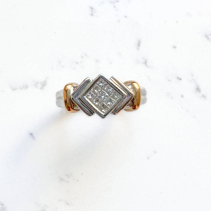 Princess Cut Diamond 10K White and Yellow Gold Ring