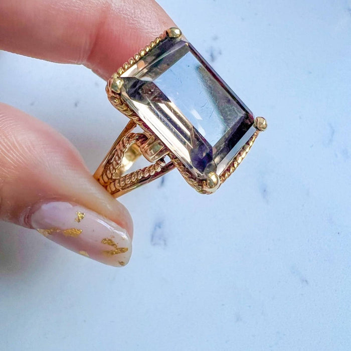 14K Yellow Gold Smoky Quartz Cocktail Ring 1940s