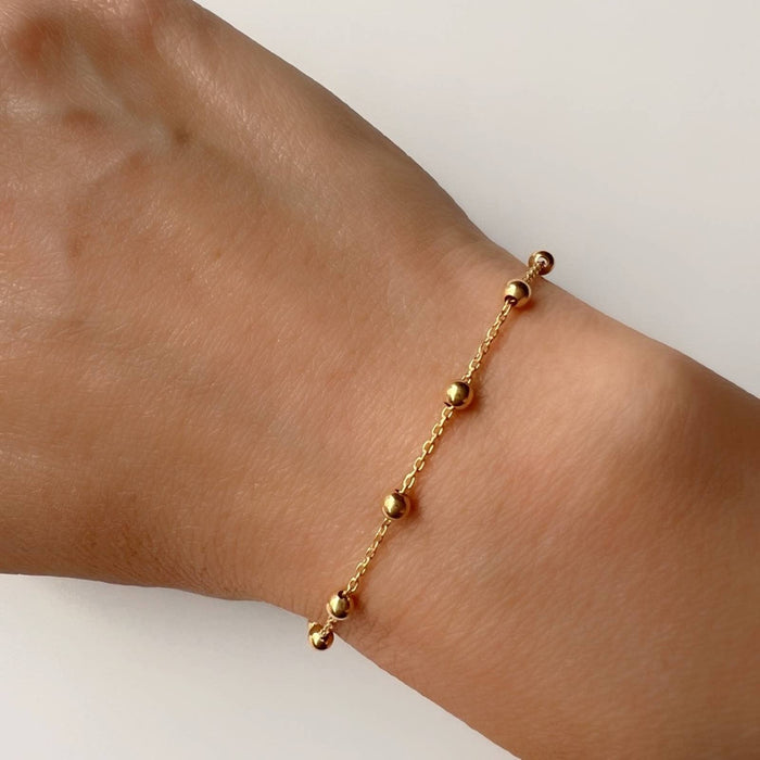 14k Yellow Gold Beaded Station Chain Bracelet