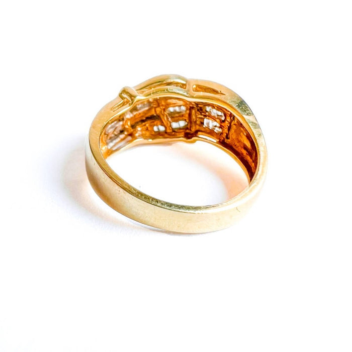 14K Yellow Gold Baguette Diamond Crossover Vintage Ring