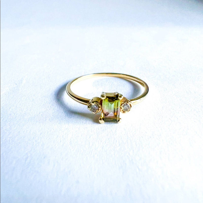 Watermelon Tourmaline and White Topaz Ring 14K Gold