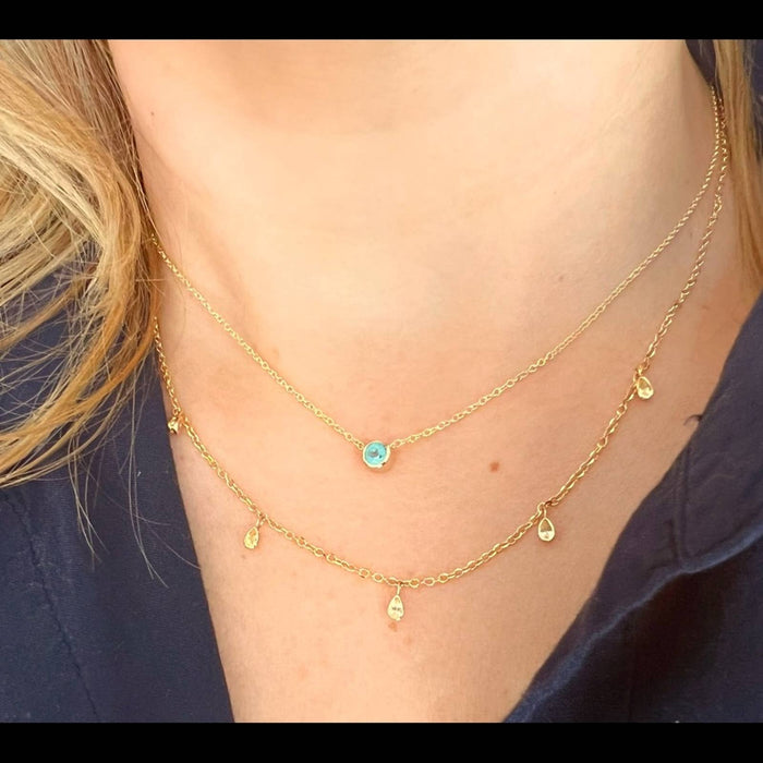 Neon Blue Color Tourmaline Necklace in14K Yellow Gold