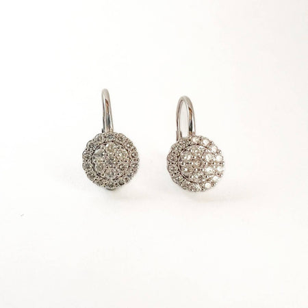 14K White Gold Cluster Diamond Drop Earrings