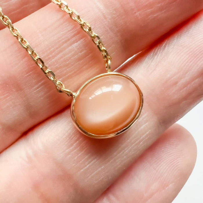 14K Yellow Gold Cabochon Peach Moonstone Necklace