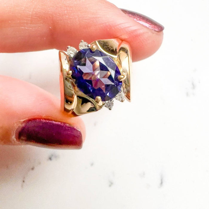 Vintage Tanzanite and Diamond Ring 14k Yellow Gold