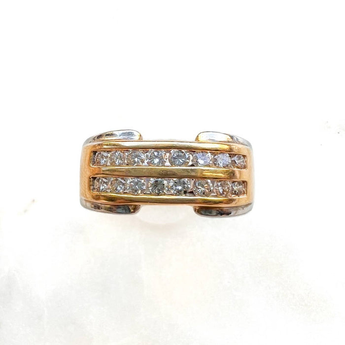 Vintage Diamond 14K Yellow White Gold Mens Band Ring