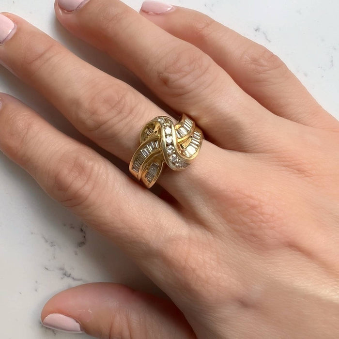 14K Yellow Gold Diamond Crossover Vintage Ring