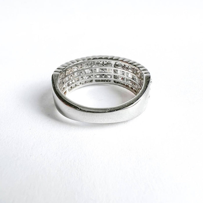 14K White Gold Baguette and Round  Diamond Band Ring