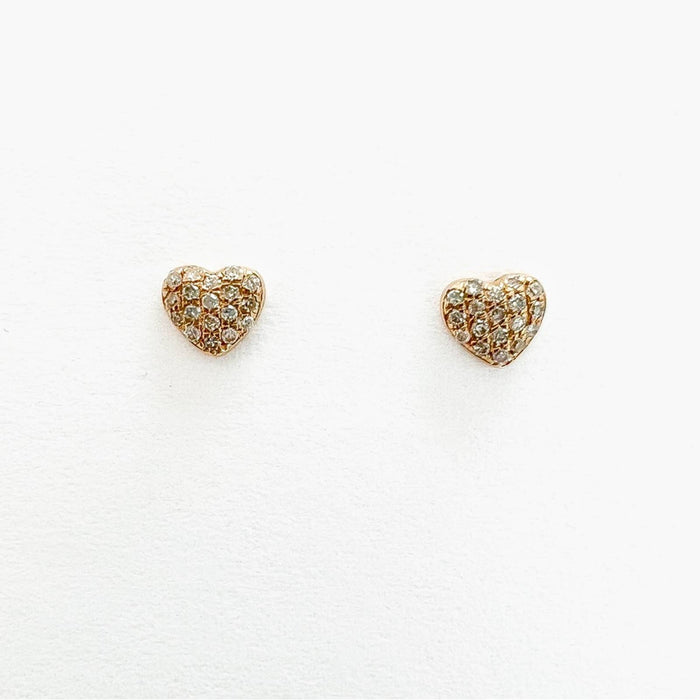 Diamond Heart Stud Earrings 14K Yellow Gold