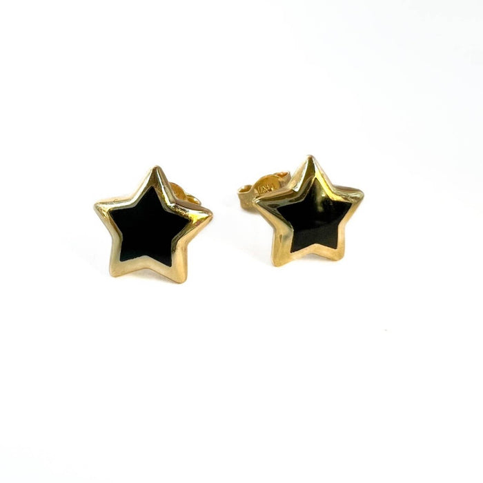 14K Yellow Gold Puffed Enamel Star Stud Earrings