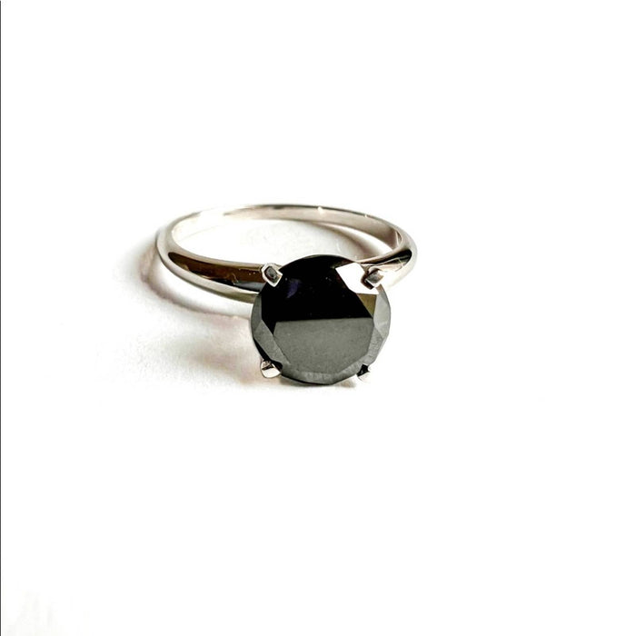 Black Diamond Solitaire Engagement Ring Round-cut 14K White Gold