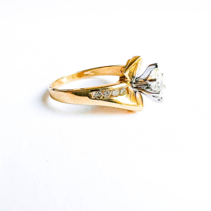 Vintage 14K Yellow Gold Marquise Diamond Engagement Ring