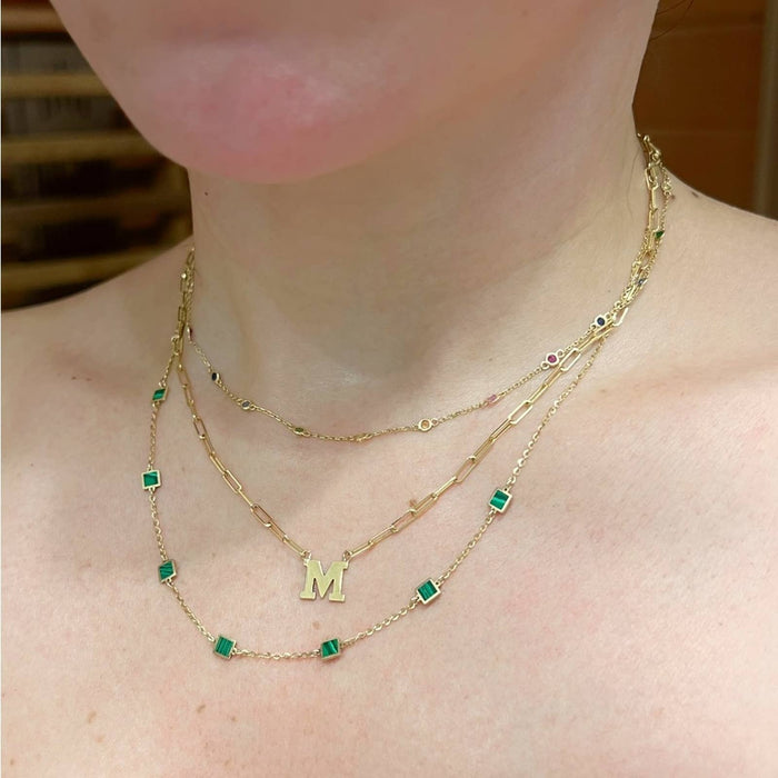 14K Yellow Gold Malachite Station Necklace