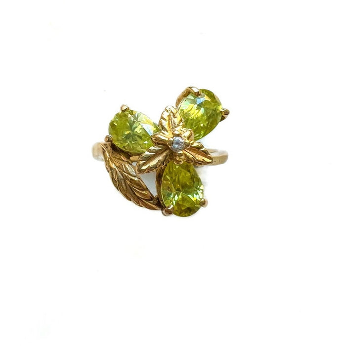 14K Yellow Gold Peridot Diamond Cocktail Ring