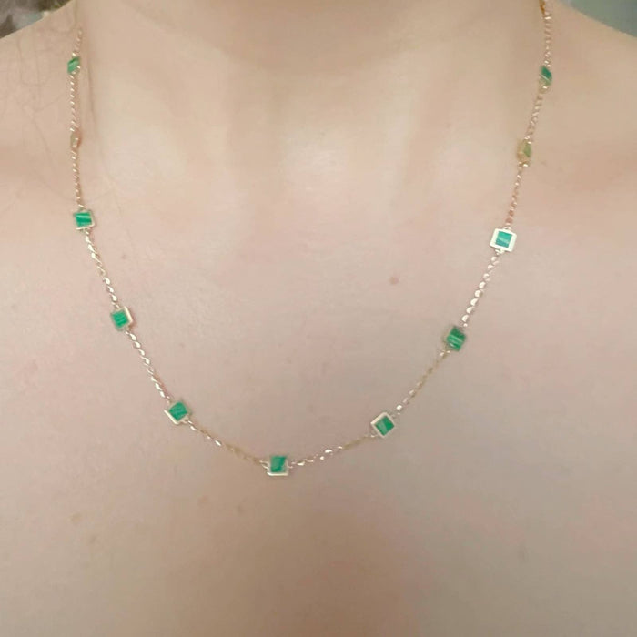 14K Yellow Gold Malachite Station Necklace