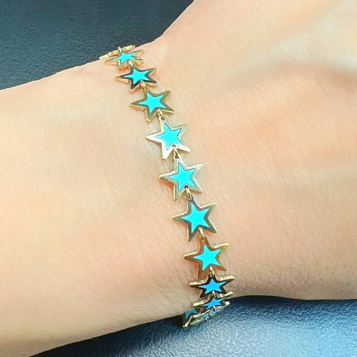 Inlay Turquoise Star Bracelet 14k Gold 