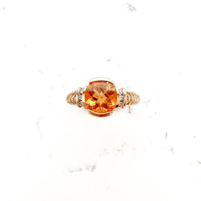 Vintage Estate 14k Yellow Gold Citrine and Diamond Ring