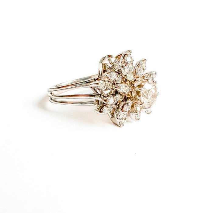 14K White Gold Diamond Cocktail Flower Ring