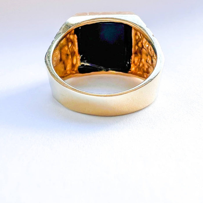 14K Yellow Gold Lapis Lazuli Onyx Signet Men Ring