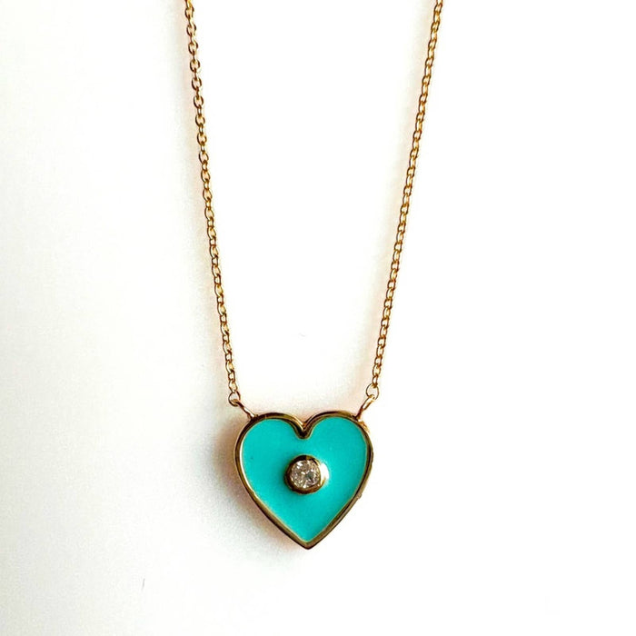 14K Yellow Gold Turquoise and Diamond Charm Necklace