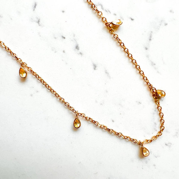 Yellow Sapphire Drop Necklace in 14K Yellow Gold