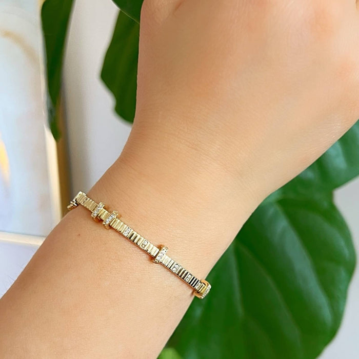 14K Solid Yellow Gold Charm Bangle