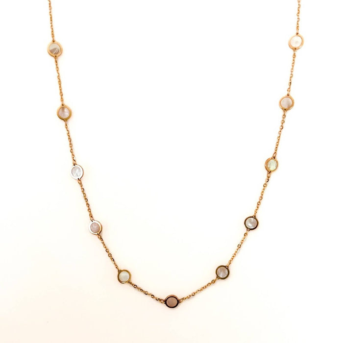 mother of pearl l disc station necklace 14k gold