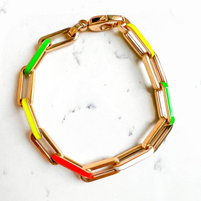 Chain Link Enamel Paperclip Bracelet In 14K Yellow Gold