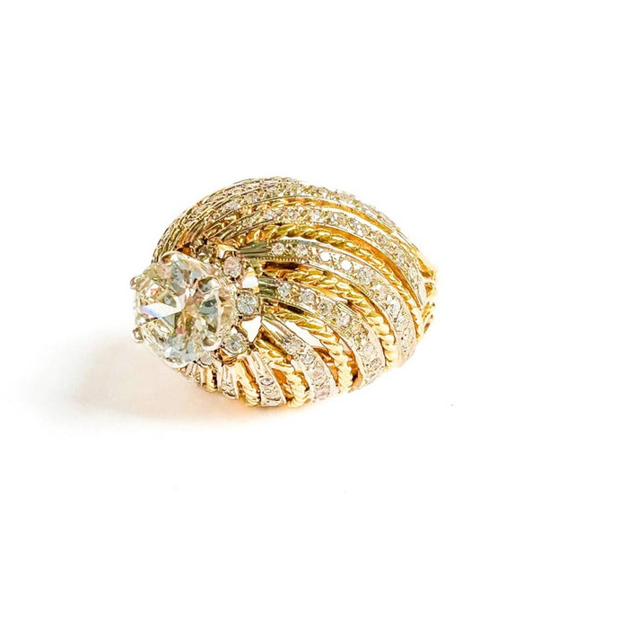 3.50ctw Diamond Cocktail Puffed Ring in 14K Yellow Gold