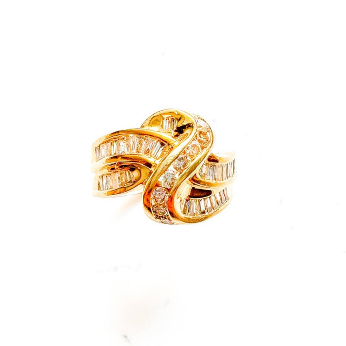 14K Yellow Gold Diamond Crossover Vintage Ring