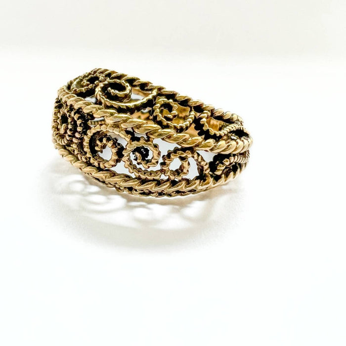 14K Yellow Gold Rustic Openwork Dome Vintage Ring