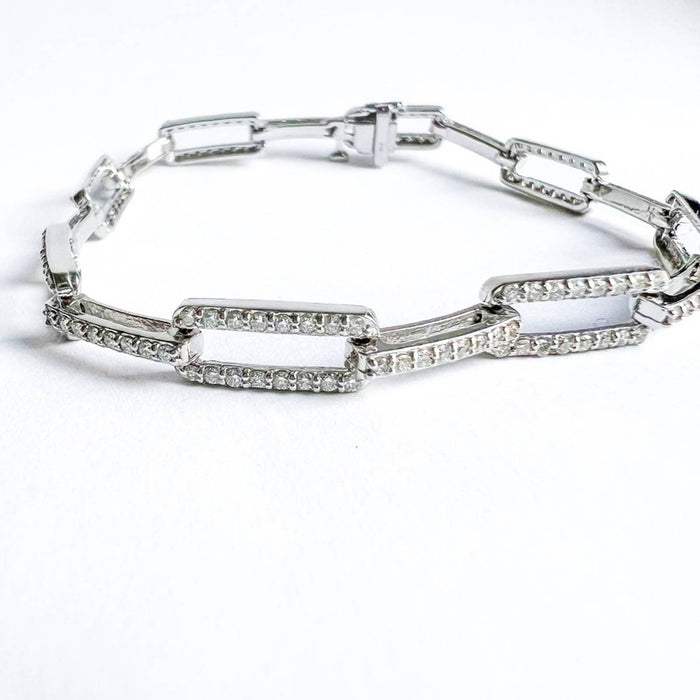 14K White Gold Diamond Paperclip-Link Bracelet