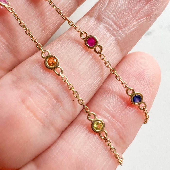 14K Yellow Gold By Yard Multi Gemstone Necklace