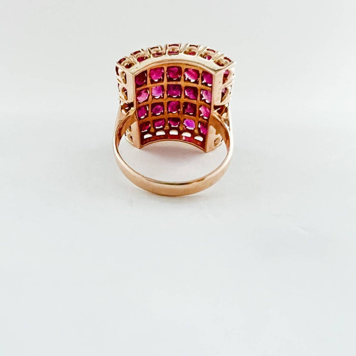 22K Yellow Gold Multi Ruby Large Cocktail Vintage Ring